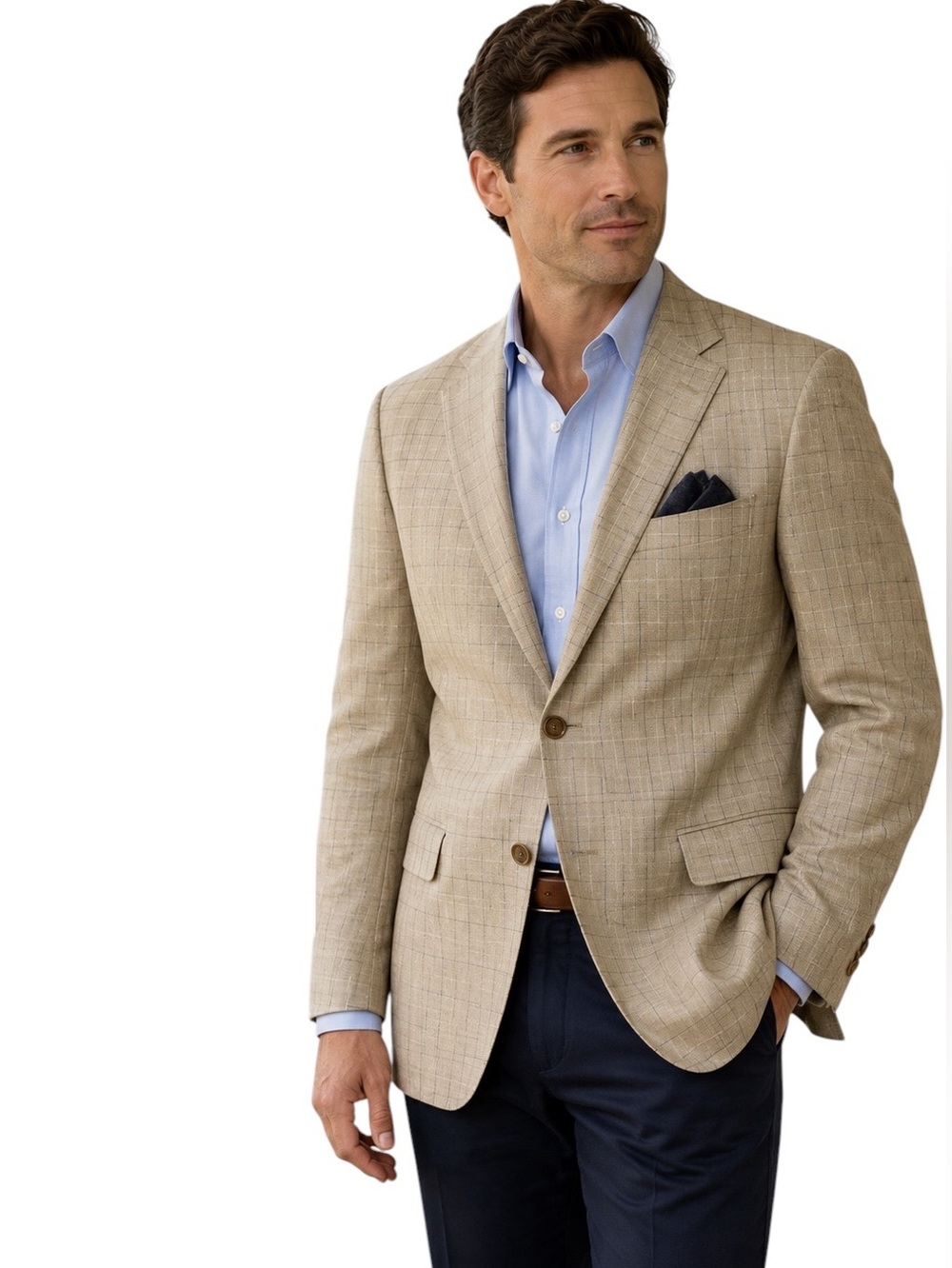RBM Collection Tan Windowpane Check Silk Wool Sport Coat Blazer Men’s Size 40 R
